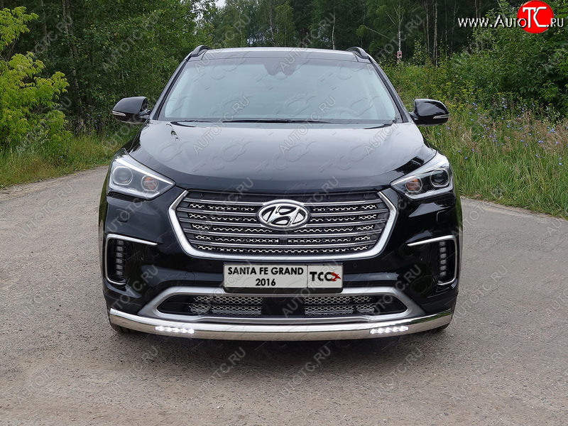 39 849 р. Защита передняя нижняя овальная с ДХО 75х42 мм ТСС Тюнинг  Hyundai Grand Santa Fe  1 DM (2016-2018) рестайлинг (нержавейка)  с доставкой в г. Воронеж