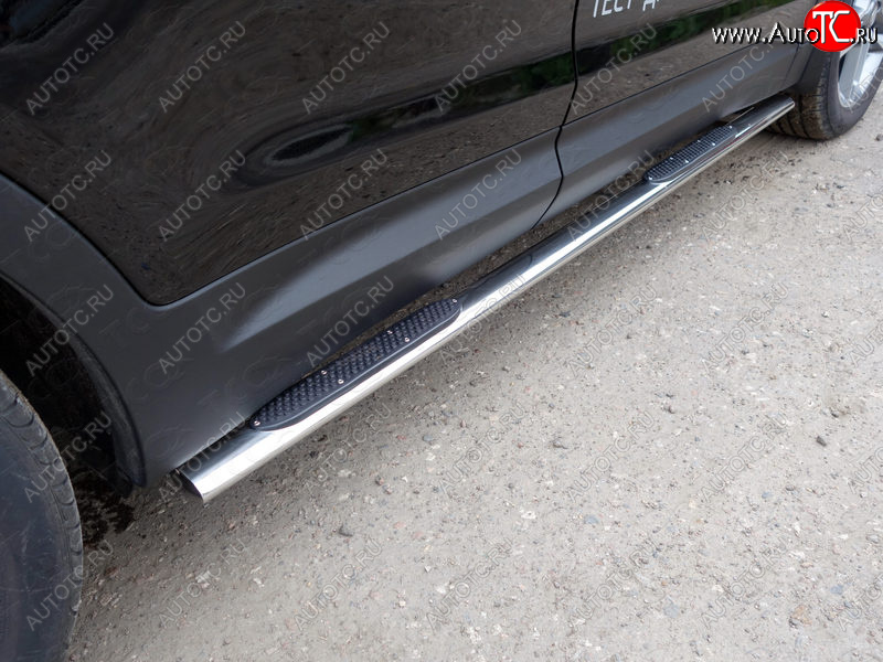 31 399 р. Пороги овальные с накладкой 75х42 мм ТСС Тюнинг  Hyundai Grand Santa Fe  1 DM (2016-2018) рестайлинг (серые)  с доставкой в г. Воронеж