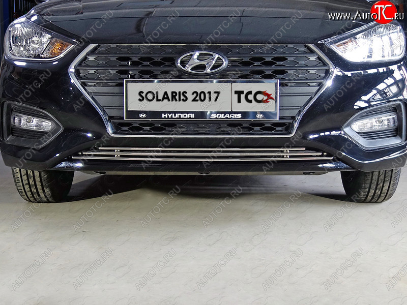 4 299 р. Нижняя декоративная вставка в бампер ТСС Тюнинг Hyundai Solaris HCR седан дорестайлинг (2017-2020) (d 12 мм)  с доставкой в г. Воронеж
