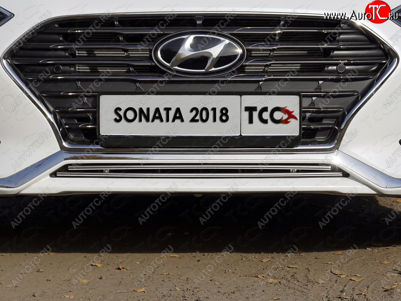 4 299 р. Нижняя декоративная вставка в бампер ТСС Тюнинг  Hyundai Sonata  LF (2017-2019) рестайлинг (d 12 мм)  с доставкой в г. Воронеж
