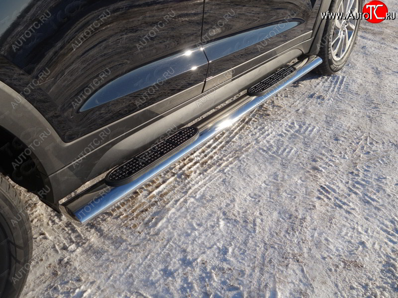 38 799 р. Пороги овальные с накладкой 120х60 мм ТСС Тюнинг Hyundai Tucson TL дорестайлинг (2015-2018) (серые)  с доставкой в г. Воронеж