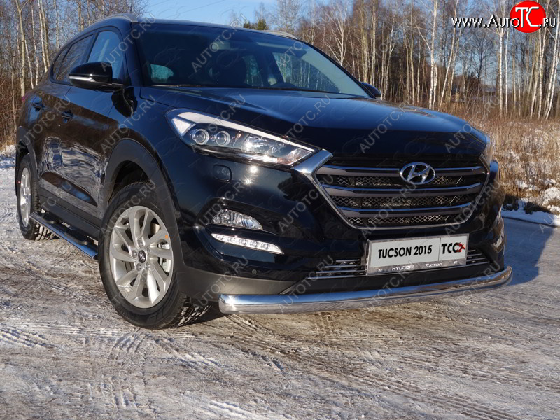 20 699 р. Защита переднего бампера нижняя овальная 75х42 мм ТСС Тюнинг Hyundai Tucson TL дорестайлинг (2015-2018) (нержавейка)  с доставкой в г. Воронеж