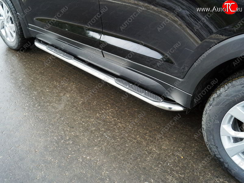 35 999 р. Пороги овальные гнутые с накладкой 75х42 мм Hyundai Tucson TL рестайлинг (2018-2021) (серые)  с доставкой в г. Воронеж
