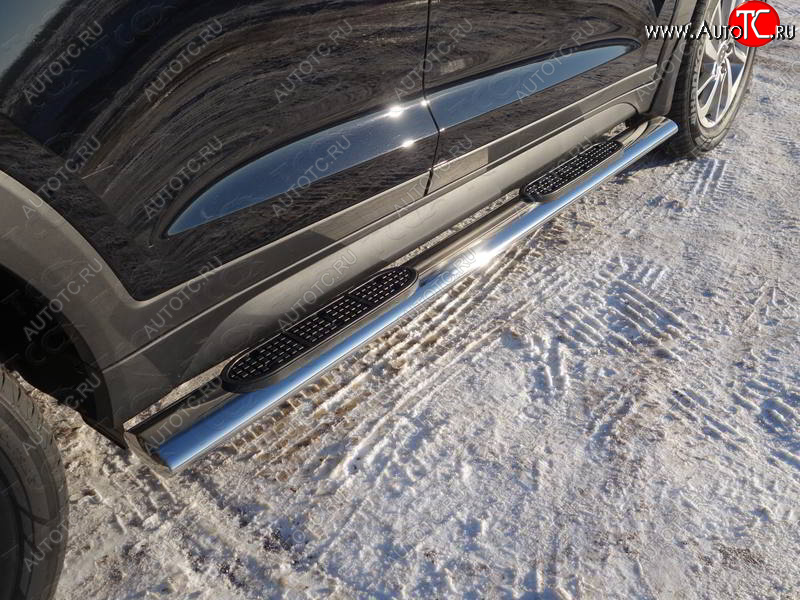 40 799 р. Пороги овальные с накладкой 120х60 мм ТСС Тюнинг Hyundai Tucson TL рестайлинг (2018-2021) (серые)  с доставкой в г. Воронеж
