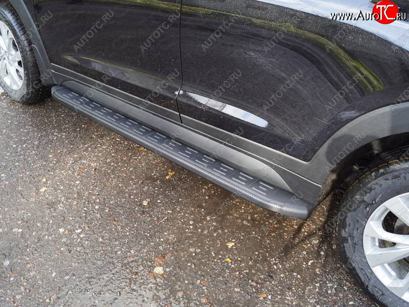 21 999 р. Пороги алюминиевые с пластиковой накладкой, ТСС Тюнинг  Hyundai Tucson  TL (2018-2021) рестайлинг (карбон черные)  с доставкой в г. Воронеж