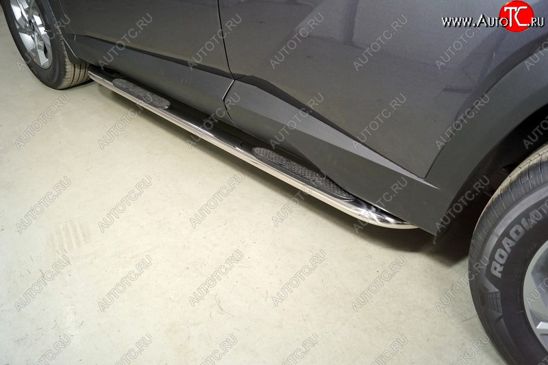 36 699 р. Пороги овальные гнутые с накладкой 75х42 мм Hyundai Tucson NX4 (2020-2022) (серые)  с доставкой в г. Воронеж