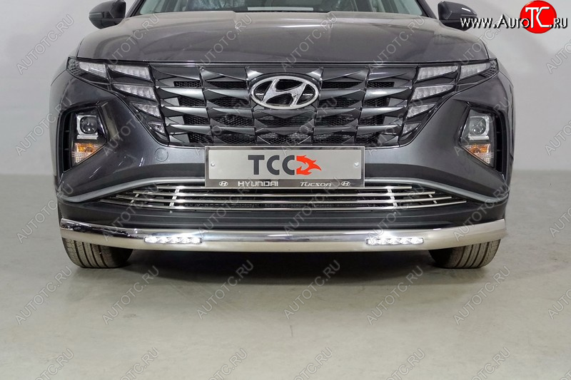 40 999 р. Защита передняя нижняя овальная с ДХО 75х42 мм ТСС Тюнинг  Hyundai Tucson  NX4 (2020-2022) (нержавейка)  с доставкой в г. Воронеж