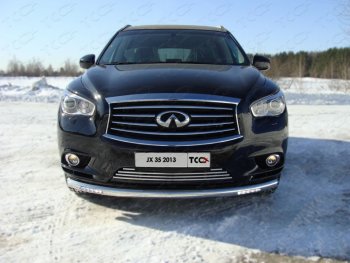 Защита переднего бампера нижняя с ходовыми огнями 76,1 мм ТСС Тюнинг INFINITI QX60 L50 дорестайлинг (2013-2016) (нержавейка)