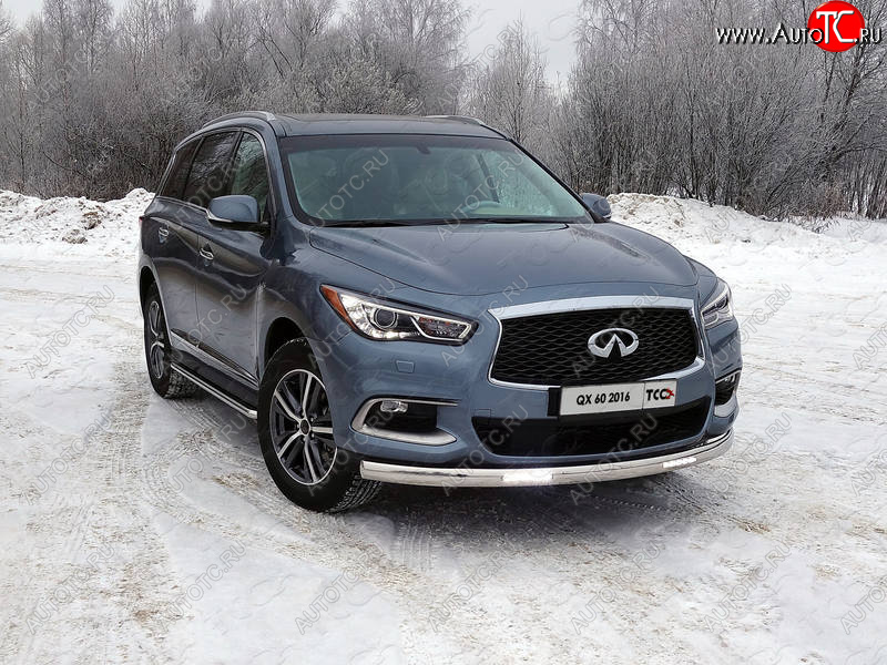 43 999 р. Защита передняя нижняя овальная с ДХО 75х42 мм ТСС Тюнинг INFINITI QX60 L50 рестайлинг (2016-2021) (нержавейка)  с доставкой в г. Воронеж