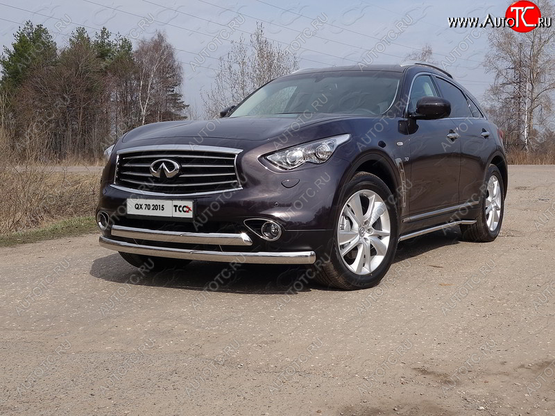 39 849 р. Защита переднего бампера нижняя двойная 75*75 мм ТСС Тюнинг  INFINITI Q70  Y51 (2015-2018) рестайлинг (нержавейка)  с доставкой в г. Воронеж