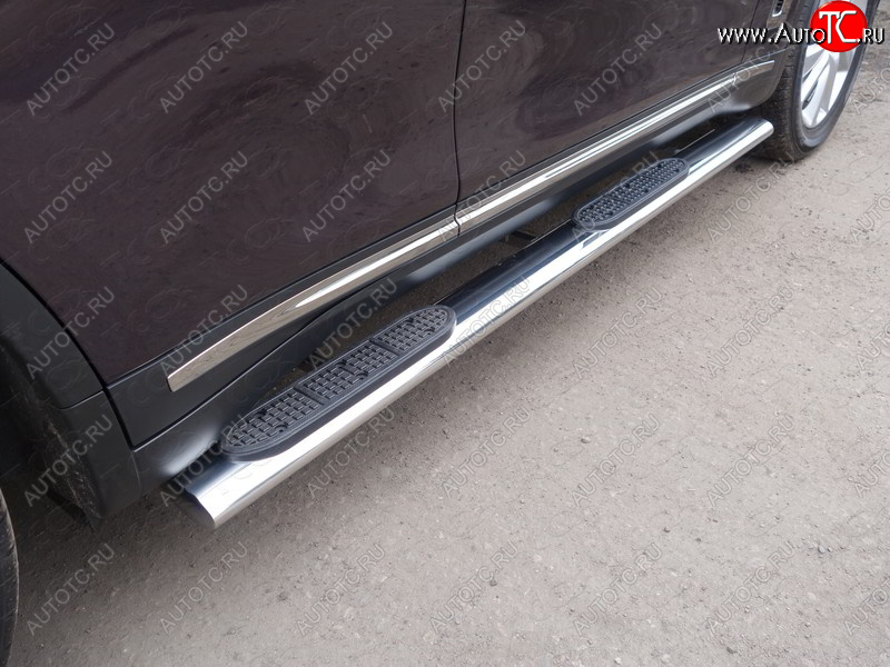 43 949 р. Пороги овальные с накладкой 120х60 мм ТСС Тюнинг INFINITI Q70 Y51 рестайлинг (2015-2018) (серые)  с доставкой в г. Воронеж
