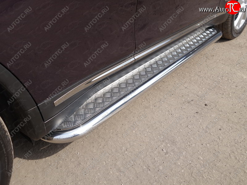 36 999 р. Пороги с площадкой 60,3 мм ТСС Тюнинг INFINITI QX70 S51 (2013-2020) (серые)  с доставкой в г. Воронеж