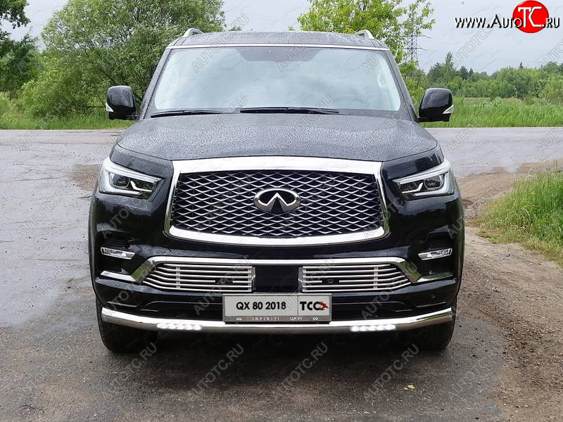 42 999 р. Защита переднего бампера нижняя с ДХО 76,1 мм ТСС Тюнинг INFINITI QX80 Z62 2-ой рестайлинг (2018-2024) (нержавейка)  с доставкой в г. Воронеж