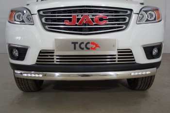 Защита передняя нижняя овальная с ДХО 75х42 мм ТСС Тюнинг JAC T6 (2018-2024) пикап (нержавейка)