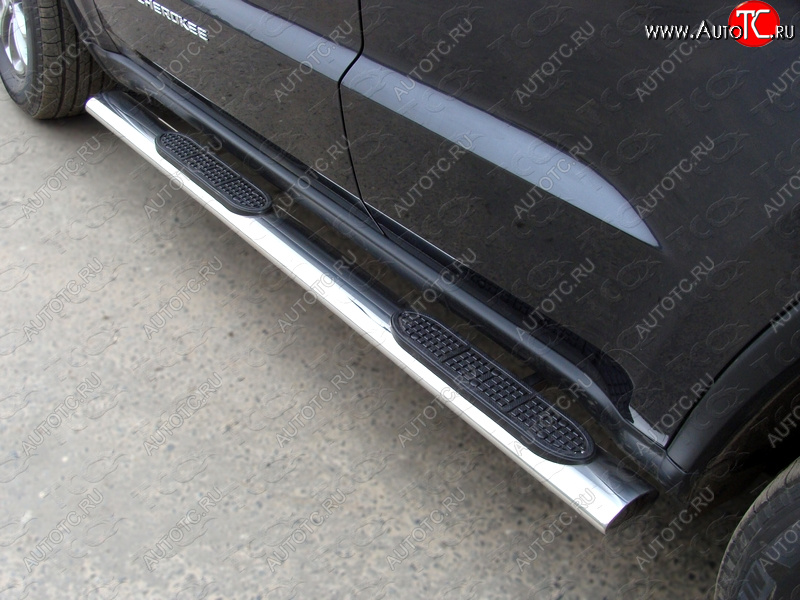43 949 р. Пороги овальные с накладкой 120х60 мм ТСС Тюнинг Jeep Grand Cherokee WK2 1-ый рестайлинг (2013-2018) (серые)  с доставкой в г. Воронеж
