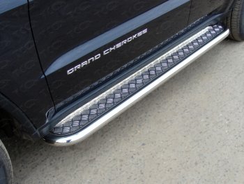 Пороги с площадкой 60,3 мм ТСС Тюнинг Jeep Grand Cherokee WK2 1-ый рестайлинг (2013-2018) (серые)