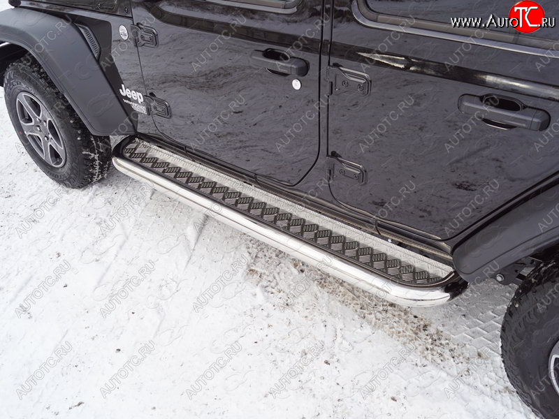 34 799 р. Пороги с площадкой 76,1 мм ТСС Тюнинг  Jeep Wrangler  JL (2018-2024) 3 дв. дорестайлинг (серые)  с доставкой в г. Воронеж