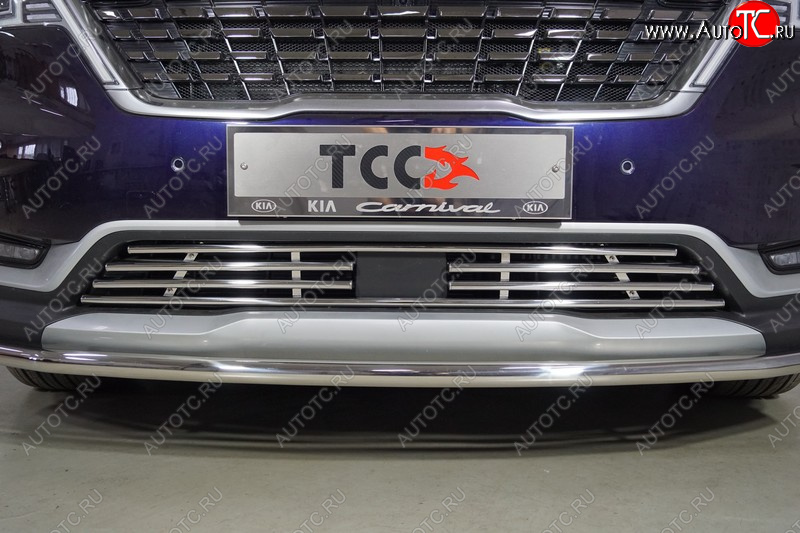 8 699 р. Нижняя декоративная вставка в бампер ТСС Тюнинг  KIA Carnival  KA4 (2020-2023) минивэн дорестайлинг (d 16 мм )  с доставкой в г. Воронеж