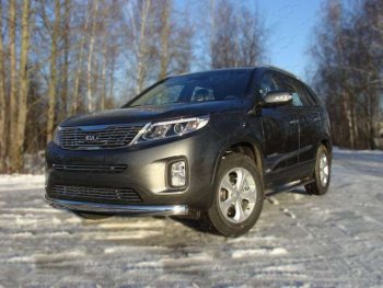 20 699 р. Защита переднего бампера овальная 75х42 мм ТСС тюнинг  KIA Sorento ( XM,  UM/Prime) (2012-2020) рестайлинг, дорестайлинг, рестайлинг (нержавейка)  с доставкой в г. Воронеж. Увеличить фотографию 1