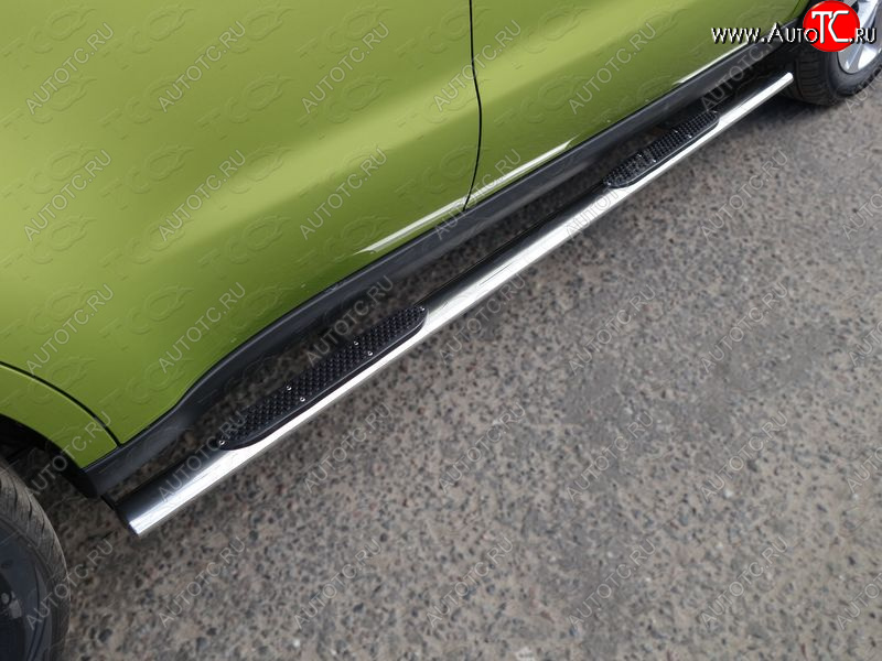 29 749 р. Пороги овальные с накладкой 75х42 мм ТСС Тюнинг KIA Soul PS дорестайлинг (2014-2016) (серые)  с доставкой в г. Воронеж