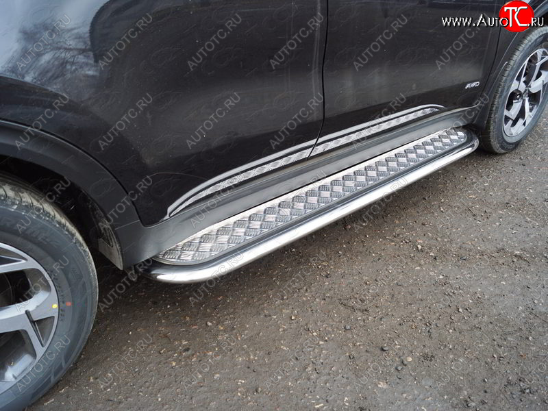 42 699 р. Пороги с площадкой 75х42 мм ТСС Тюнинг  KIA Sportage  4 QL (2018-2022) рестайлинг (серые)  с доставкой в г. Воронеж
