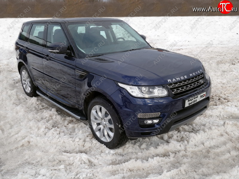 21 999 р. Пороги алюминиевые с пластиковой накладкой, ТСС Тюнинг  Land Rover Range Rover Sport  2 L494 (2013-2017) дорестайлинг (карбон серебро)  с доставкой в г. Воронеж