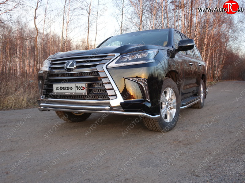27 599 р. Защита переднего бампера нижняя двойная 42,4*42,4 мм кроме F-Sport ТСС Тюнинг Lexus LX450d J200 2-ой рестайлинг (2015-2022) (нержавейка)  с доставкой в г. Воронеж