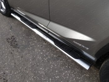 Пороги овальные с накладкой 120х60 мм кроме F-Sport ТСС Тюнинг Lexus NX200 Z10 дорестайлинг (2014-2017) (серые)