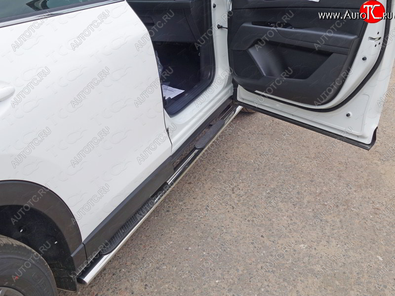 31 399 р. Пороги овальные с накладкой 75х42 мм ТСС Тюнинг Mazda CX-5 KF (2016-2025) (серые)  с доставкой в г. Воронеж