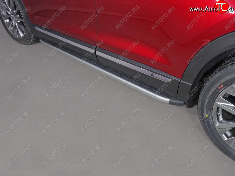 21 999 р. Пороги алюминиевые с пластиковой накладкой, ТСС Тюнинг  Mazda CX-9  TC (2015-2025) дорестайлинг (карбон серебро)  с доставкой в г. Воронеж