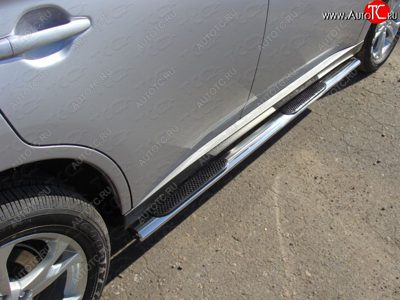 31 399 р. Пороги овальные с накладкой 75х42 мм ТСС Тюнинг  Mitsubishi Outlander  GF (2014-2016) 1-ый рестайлинг (серые)  с доставкой в г. Воронеж