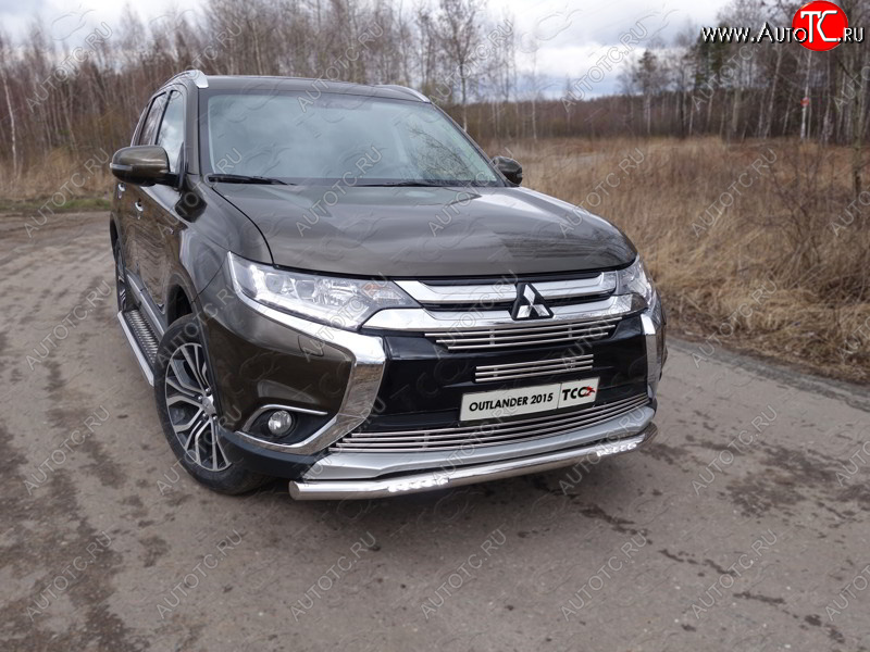 29 449 р. Защита передняя нижняя короткая с ходовыми огнями 60,3 мм ТСС Тюнинг Mitsubishi Outlander GF 2-ой рестайлинг (2015-2018) (нержавейка)  с доставкой в г. Воронеж