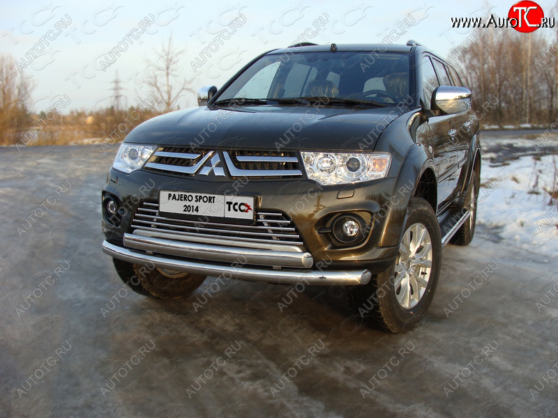 23 549 р. Защита передняя нижняя двойная 76,1*75 мм ТСС Тюнинг Mitsubishi Pajero Sport PB рестайлинг (2013-2017) (нержавейка)  с доставкой в г. Воронеж