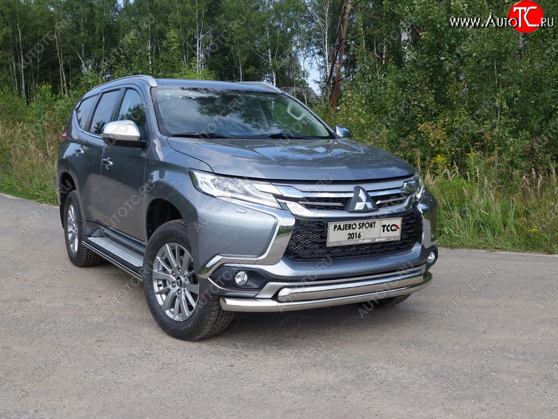 24 999 р. Защита передняя нижняя двойная 76,1*75 мм ТСС Тюнинг Mitsubishi Pajero Sport QE дорестайлинг (2015-2021) (нержавейка)  с доставкой в г. Воронеж