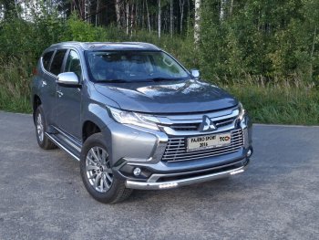 Защита передняя нижняя овальная с ДХО 75х42 мм ТСС Тюнинг Mitsubishi Pajero Sport QE дорестайлинг (2015-2021) (нержавейка)