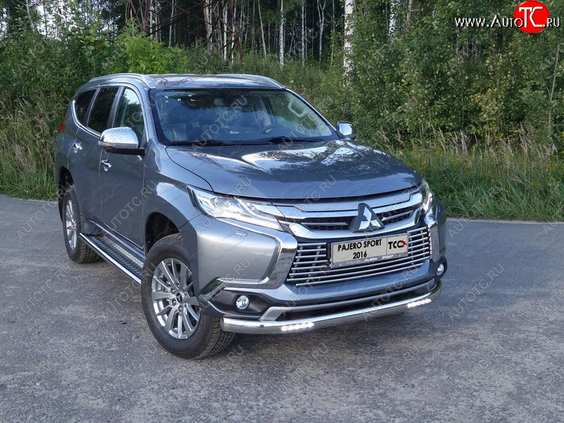 40 999 р. Защита передняя нижняя овальная с ДХО 75х42 мм ТСС Тюнинг Mitsubishi Pajero Sport QE дорестайлинг (2015-2021) (нержавейка)  с доставкой в г. Воронеж