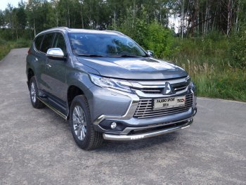 Защита переднего бампера нижняя с ДХО 76,1 мм ТСС Тюнинг Mitsubishi Pajero Sport QE дорестайлинг (2015-2021) (нержавейка)