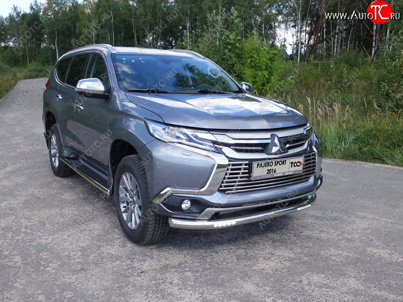 36 299 р. Защита переднего бампера нижняя с ДХО 76,1 мм ТСС Тюнинг Mitsubishi Pajero Sport QE дорестайлинг (2015-2021) (нержавейка)  с доставкой в г. Воронеж