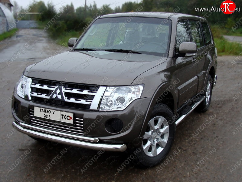 23 549 р. Защита переднего бампера нижняя d76,1*42,4 мм ТСС Тюнинг  Mitsubishi Pajero  4 V90 (2011-2015) 1-ый рестайлинг (нержавейка)  с доставкой в г. Воронеж