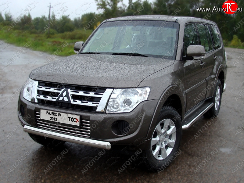 18 999 р. Защита переднего бампера овальная 75х42 мм ТСС тюнинг  Mitsubishi Pajero  4 V90 (2011-2015) 1-ый рестайлинг (нержавейка)  с доставкой в г. Воронеж