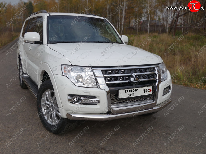 24 999 р. Защита передняя нижняя двойная 76,1*75 мм ТСС Тюнинг Mitsubishi Pajero 4 V90 2-ой рестайлинг (2014-2020) (нержавейка)  с доставкой в г. Воронеж
