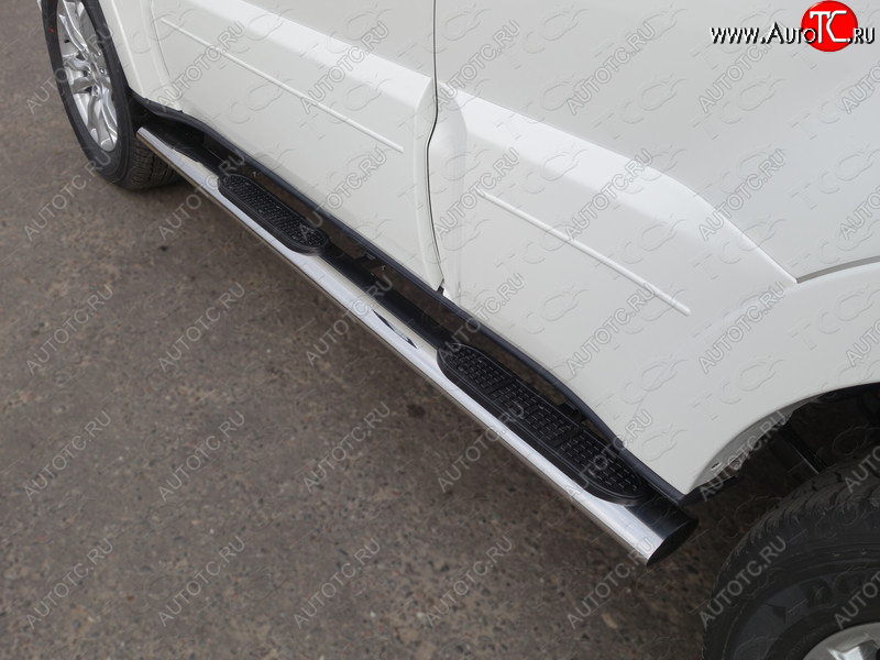 40 799 р. Пороги овальные с накладкой 120х60 мм, ТСС Тюнинг Mitsubishi Pajero 4 V90 2-ой рестайлинг (2014-2020) (серые)  с доставкой в г. Воронеж