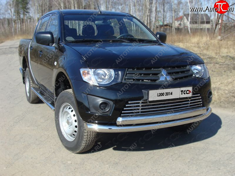23 549 р. Защита передняя нижняя двойная 76*75 мм Long ТСС Тюнинг Mitsubishi L200 4  рестайлинг (2013-2016) (нержавейка)  с доставкой в г. Воронеж