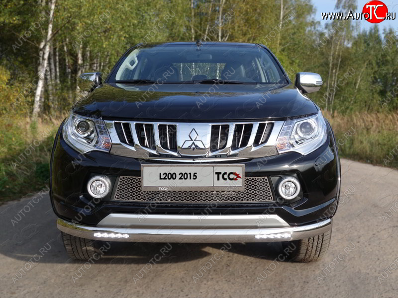 41 999 р. Защита передняя нижняя овальная с ДХО 75х42 мм ТСС Тюнинг  Mitsubishi L200  5 KK,KL (2015-2019) дорестайлинг (нержавейка)  с доставкой в г. Воронеж