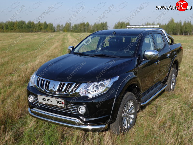 24 999 р. Защита передняя нижняя двойная 76,1*75 мм Тюнинг Mitsubishi L200 5 KK,KL дорестайлинг (2015-2019) (нержавейка)  с доставкой в г. Воронеж
