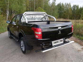 21 099 р. Защита задняя с накладкой (центральная 120х60 мм) ТСС Тюнинг  Mitsubishi L200  5 KK,KL (2015-2019) дорестайлинг (центральная)  с доставкой в г. Воронеж. Увеличить фотографию 1