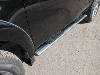 Пороги овальные с накладкой 120х60 мм, ТСС Тюнинг Mitsubishi L200 5 KK,KL рестайлинг (2018-2022) (серые)