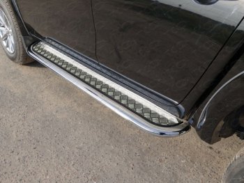 Пороги с площадкой 75х42 мм ТСС Тюнинг Mitsubishi L200 5 KK,KL рестайлинг (2018-2022) (серые)