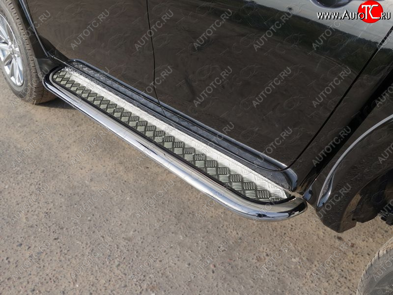 42 699 р. Пороги с площадкой 75х42 мм ТСС Тюнинг Mitsubishi L200 5 KK,KL рестайлинг (2018-2022) (серые)  с доставкой в г. Воронеж