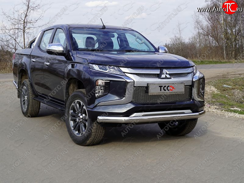 22 999 р. Защита переднего бампера нижняя овальная75*42 мм ТСС Тюнинг Mitsubishi L200 5 KK,KL рестайлинг (2018-2022) (нержавейка)  с доставкой в г. Воронеж